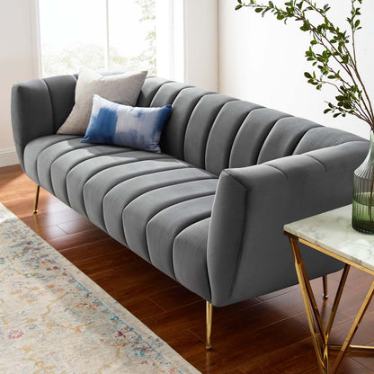 Favour Channel Tufted Performance Velvet Sofa, Velvet, Grey Gray, 19980