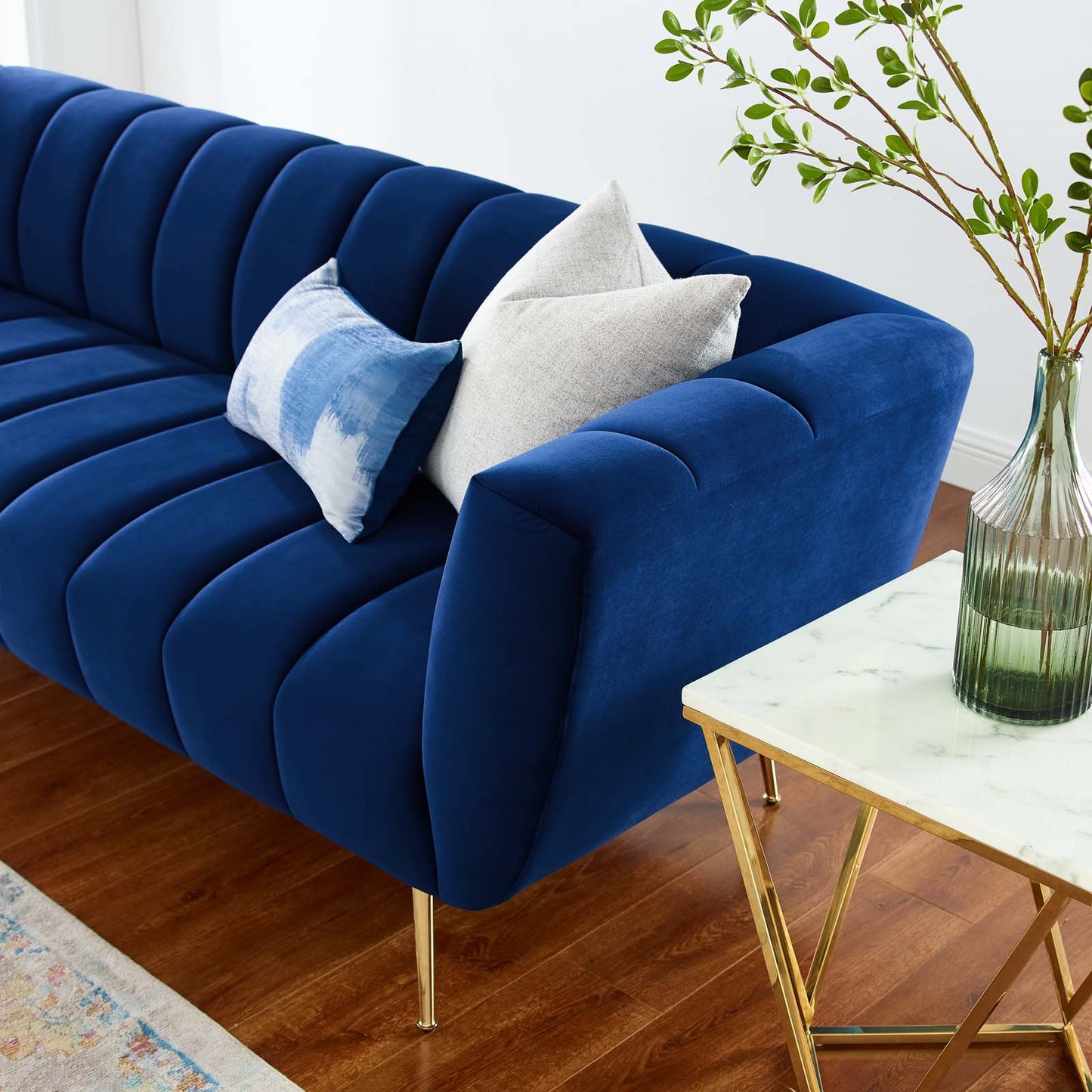 Favour Channel Tufted Performance Velvet Sofa, Velvet, Blue Navy, 19981