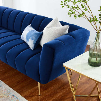 Favour Channel Tufted Performance Velvet Sofa, Velvet, Blue Navy, 19981