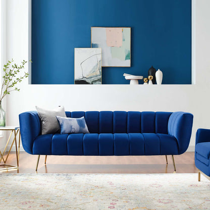 Favour Channel Tufted Performance Velvet Sofa, Velvet, Blue Navy, 19981