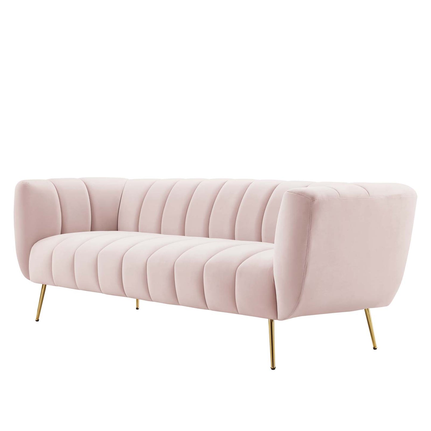Favour Channel Tufted Performance Velvet Sofa, Velvet, Pink, 19982
