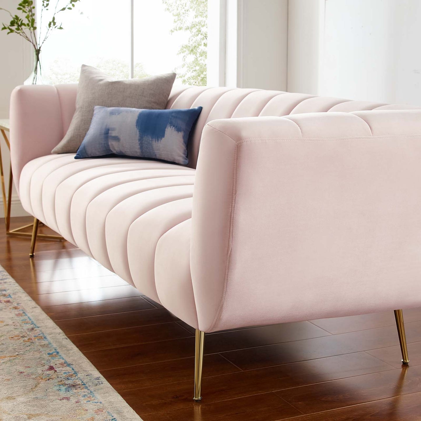 Favour Channel Tufted Performance Velvet Sofa, Velvet, Pink, 19982