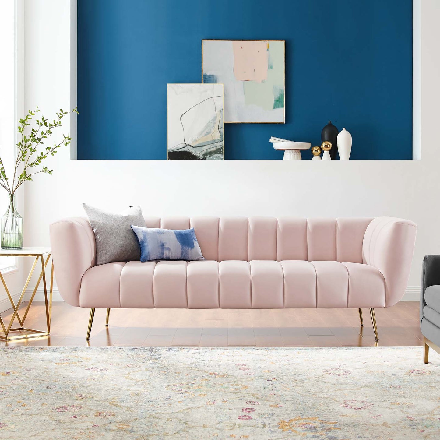 Favour Channel Tufted Performance Velvet Sofa, Velvet, Pink, 19982