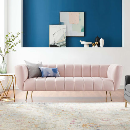 Favour Channel Tufted Performance Velvet Sofa, Velvet, Pink, 19982