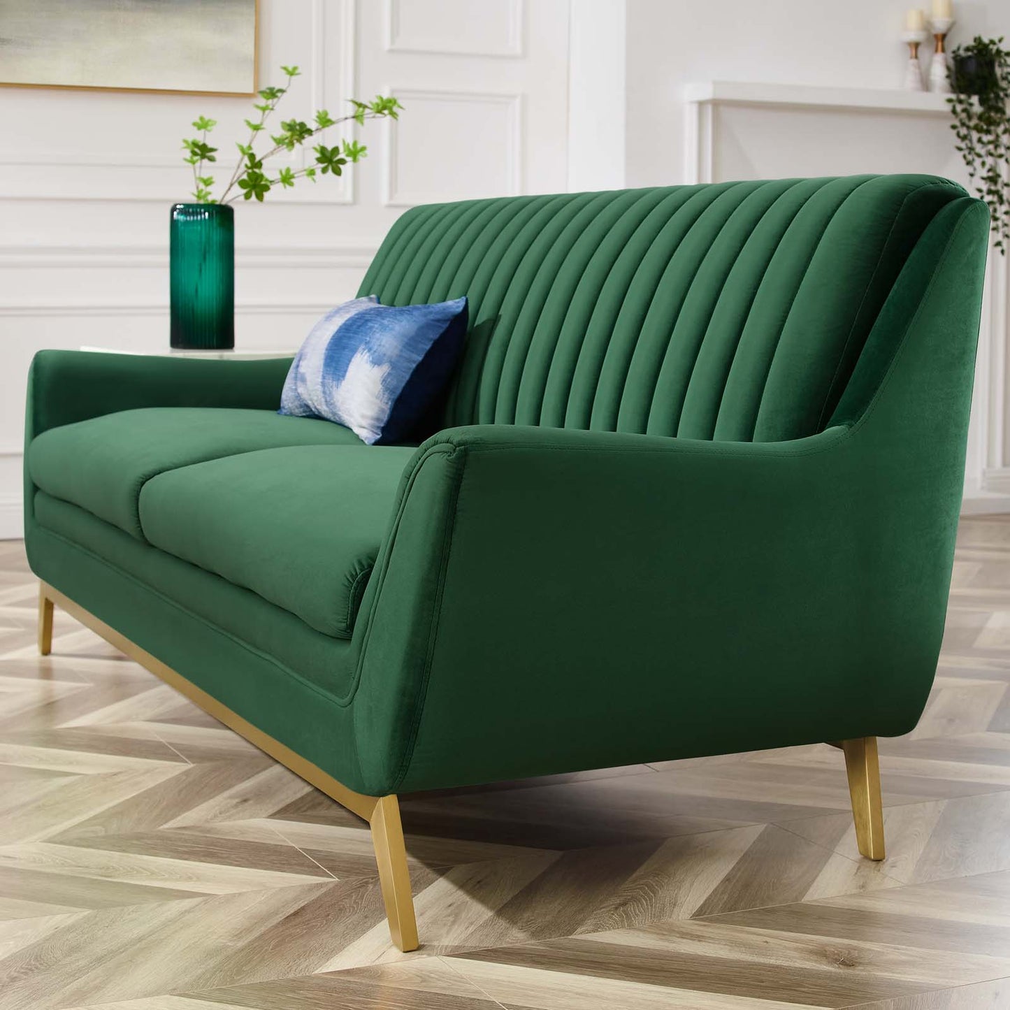 Winsome Channel Tufted Performance Velvet Sofa, Velvet, Green, 19983