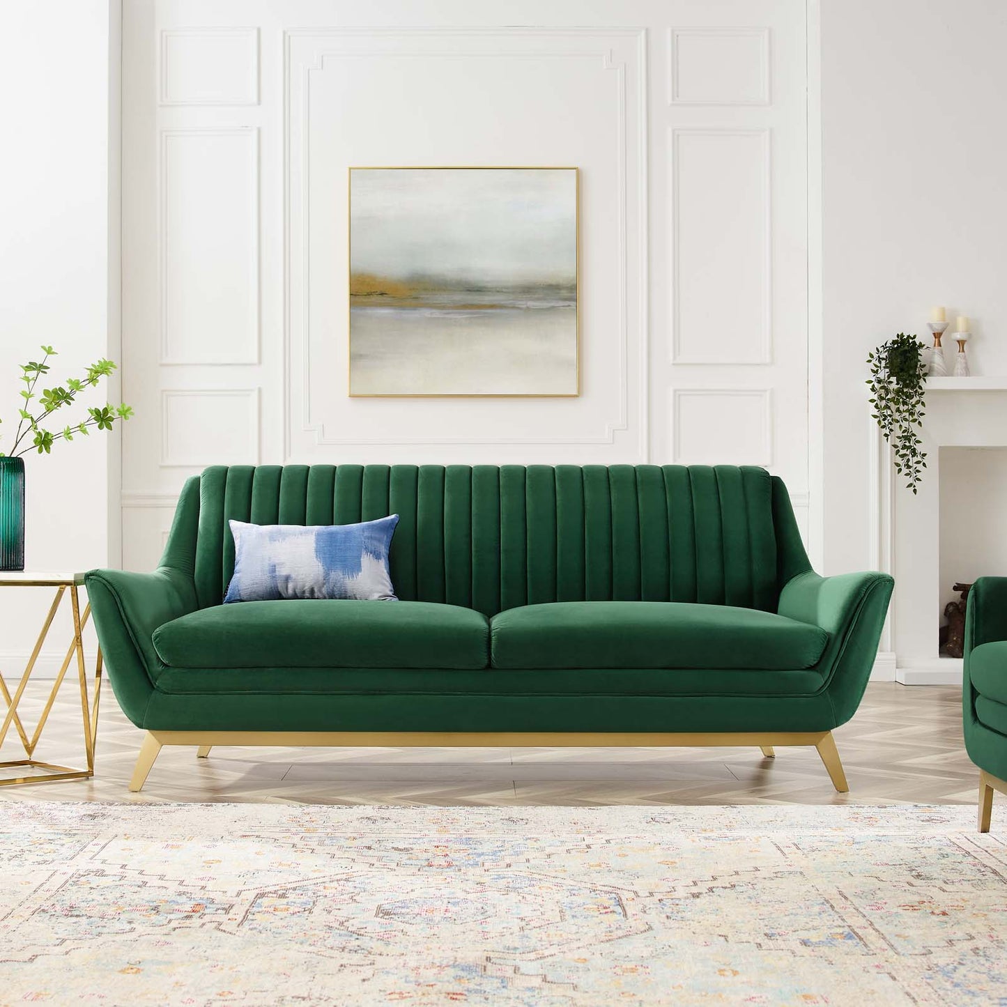 Winsome Channel Tufted Performance Velvet Sofa, Velvet, Green, 19983