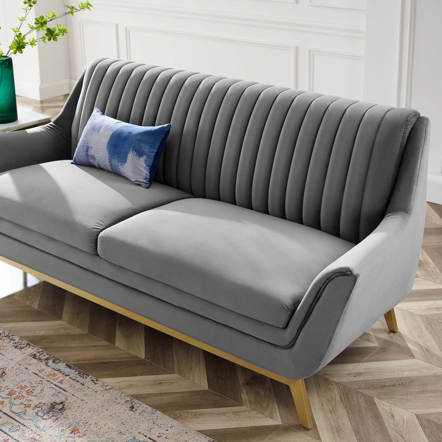Winsome Channel Tufted Performance Velvet Sofa, Velvet, Grey Gray, 19984