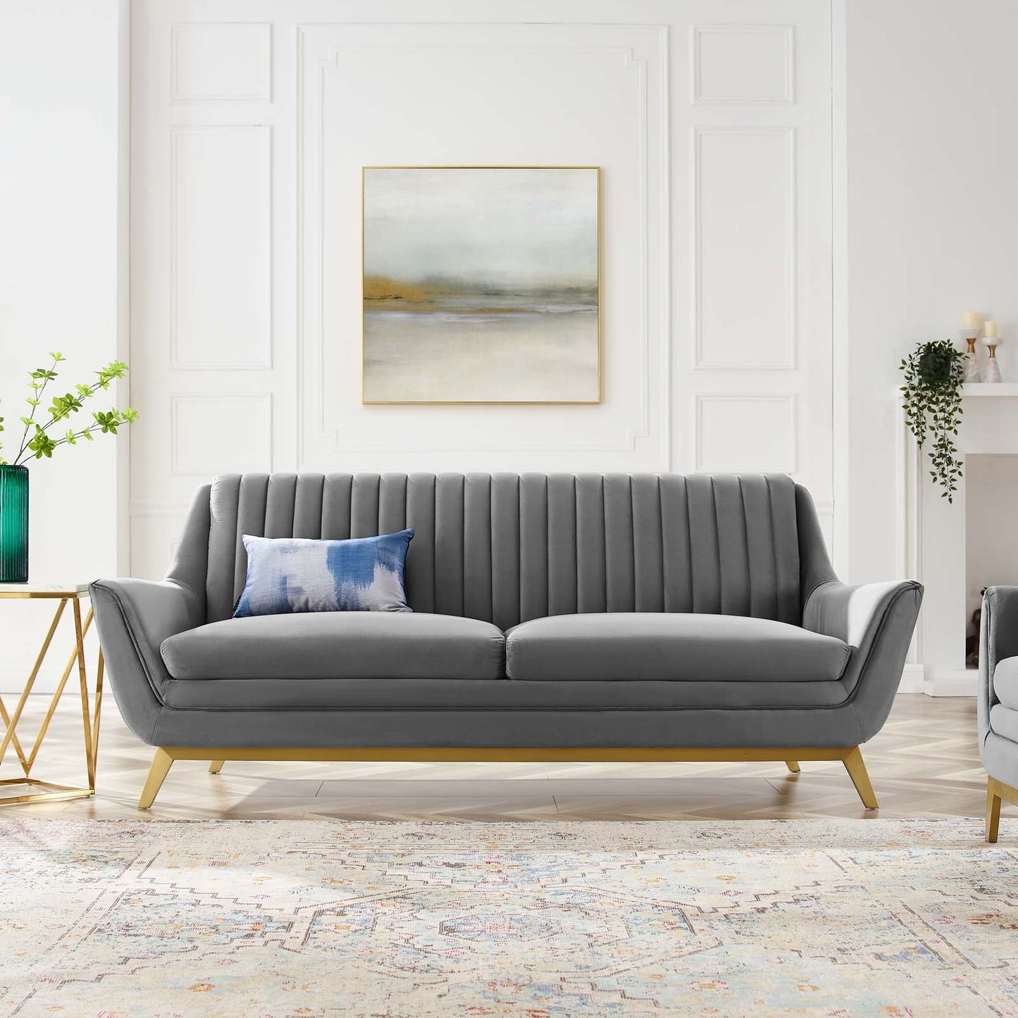 Winsome Channel Tufted Performance Velvet Sofa, Velvet, Grey Gray, 19984