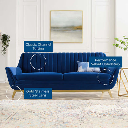 Winsome Channel Tufted Performance Velvet Sofa, Velvet, Blue Navy, 19985
