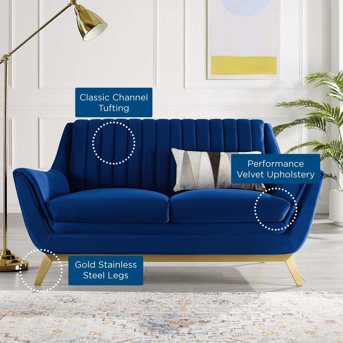 Winsome Channel Tufted Performance Velvet Loveseat, Velvet, Blue Navy, 19988