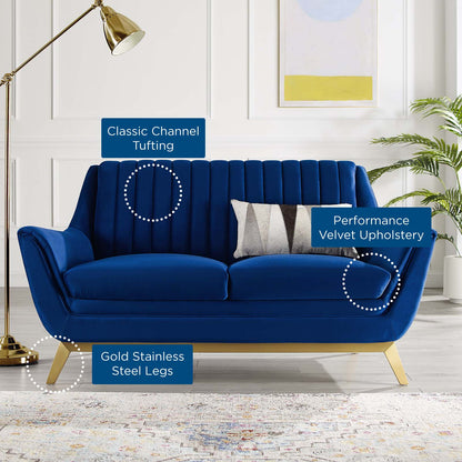 Winsome Channel Tufted Performance Velvet Loveseat, Velvet, Blue Navy, 19988