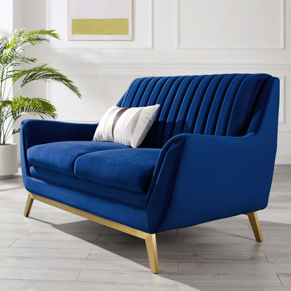 Winsome Channel Tufted Performance Velvet Loveseat, Velvet, Blue Navy, 19988