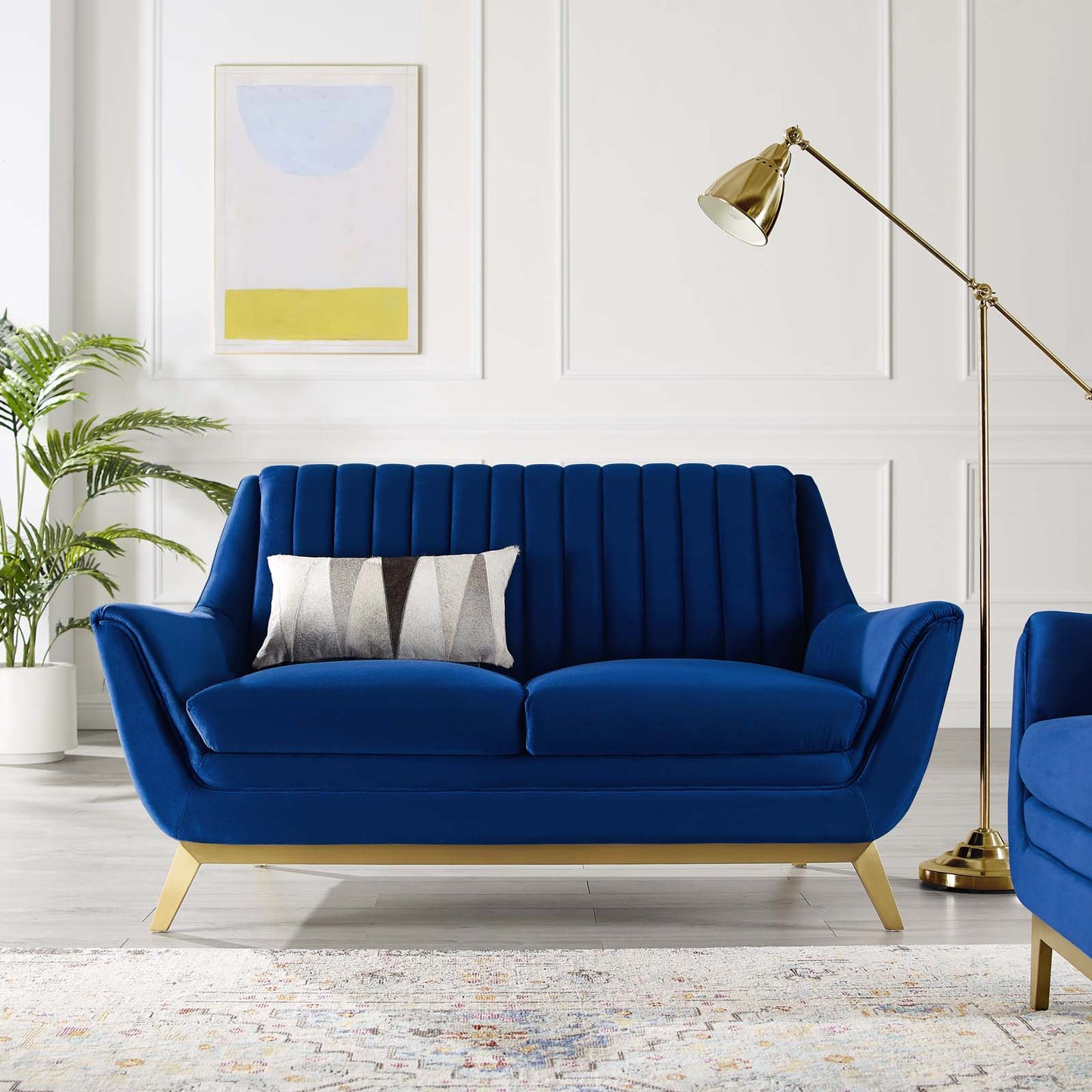 Winsome Channel Tufted Performance Velvet Loveseat, Velvet, Blue Navy, 19988