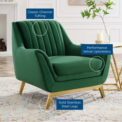 Winsome Channel Tufted Performance Velvet Armchair, Velvet, Green, 19989