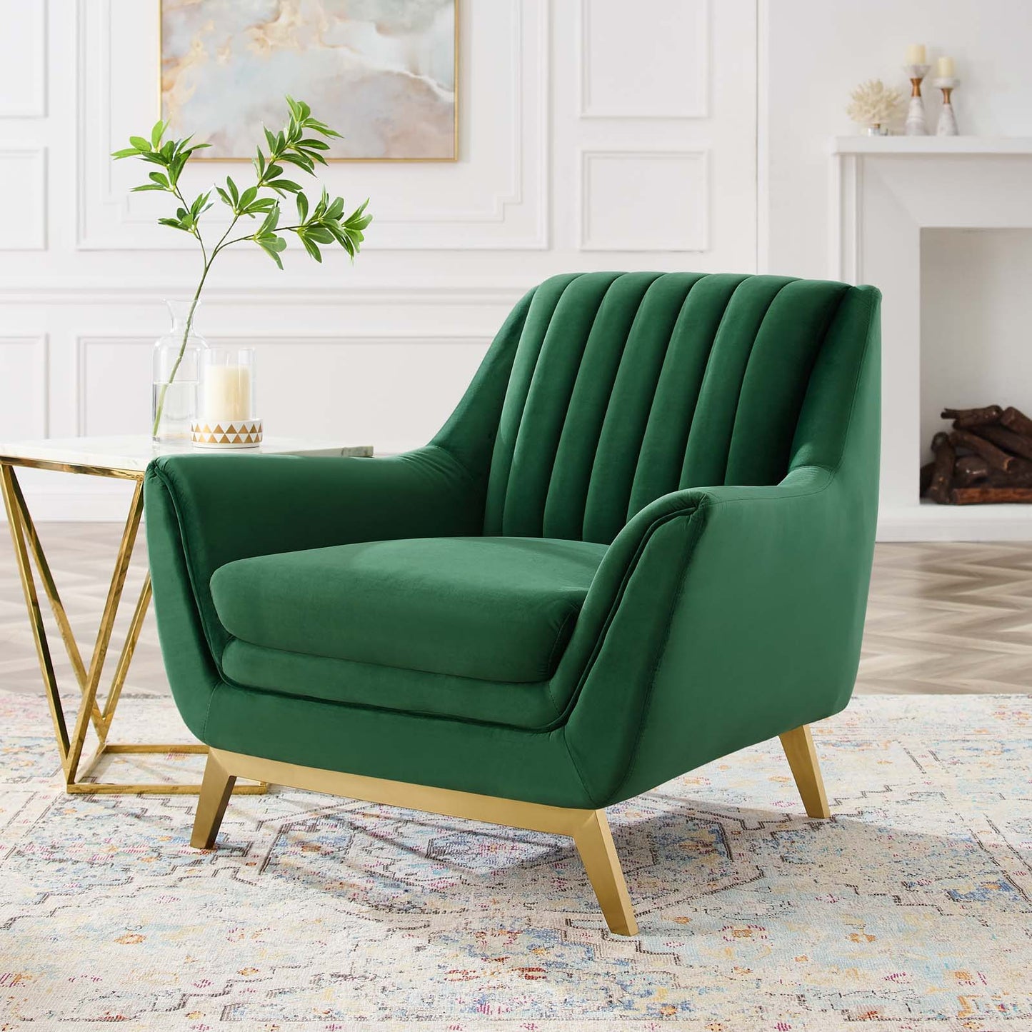 Winsome Channel Tufted Performance Velvet Armchair, Velvet, Green, 19989