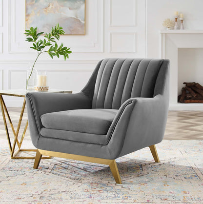 Winsome Channel Tufted Performance Velvet Armchair, Velvet, Grey Gray, 19990
