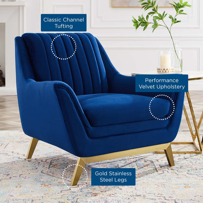 Winsome Channel Tufted Performance Velvet Armchair, Velvet, Blue Navy, 19991