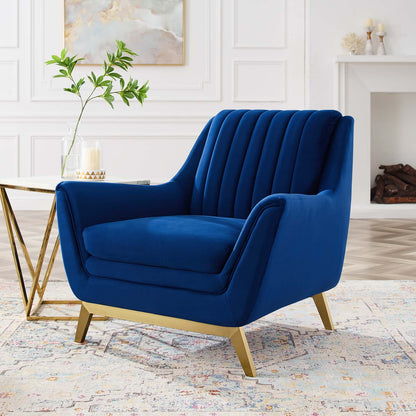 Winsome Channel Tufted Performance Velvet Armchair, Velvet, Blue Navy, 19991