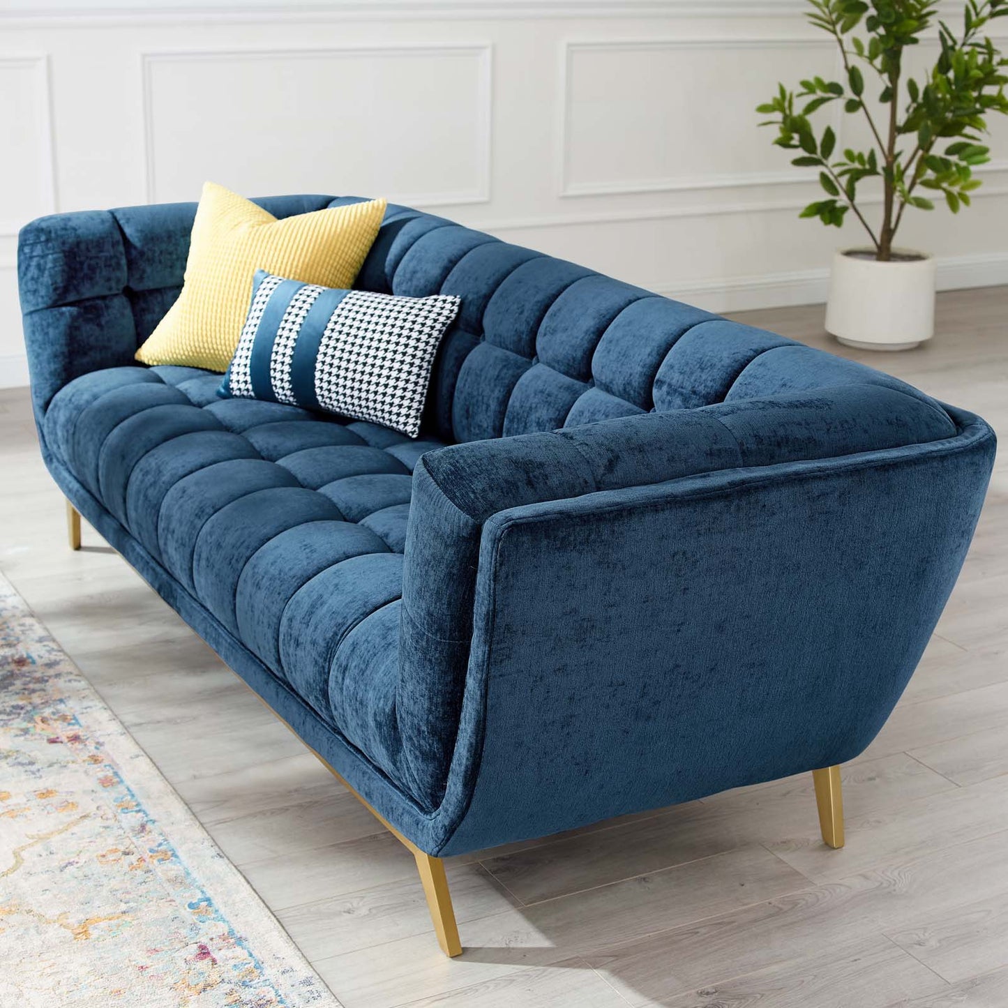 Bestow Crushed Performance Velvet Sofa, Velvet, Blue Navy, 19993