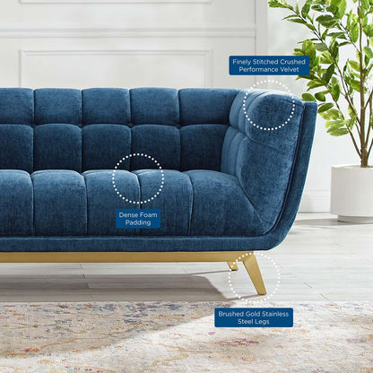 Bestow Crushed Performance Velvet Sofa, Velvet, Blue Navy, 19993
