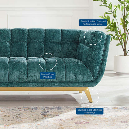 Bestow Crushed Performance Velvet Sofa, Velvet, Teal Blue, 19994