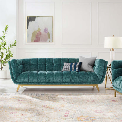 Bestow Crushed Performance Velvet Sofa, Velvet, Teal Blue, 19994