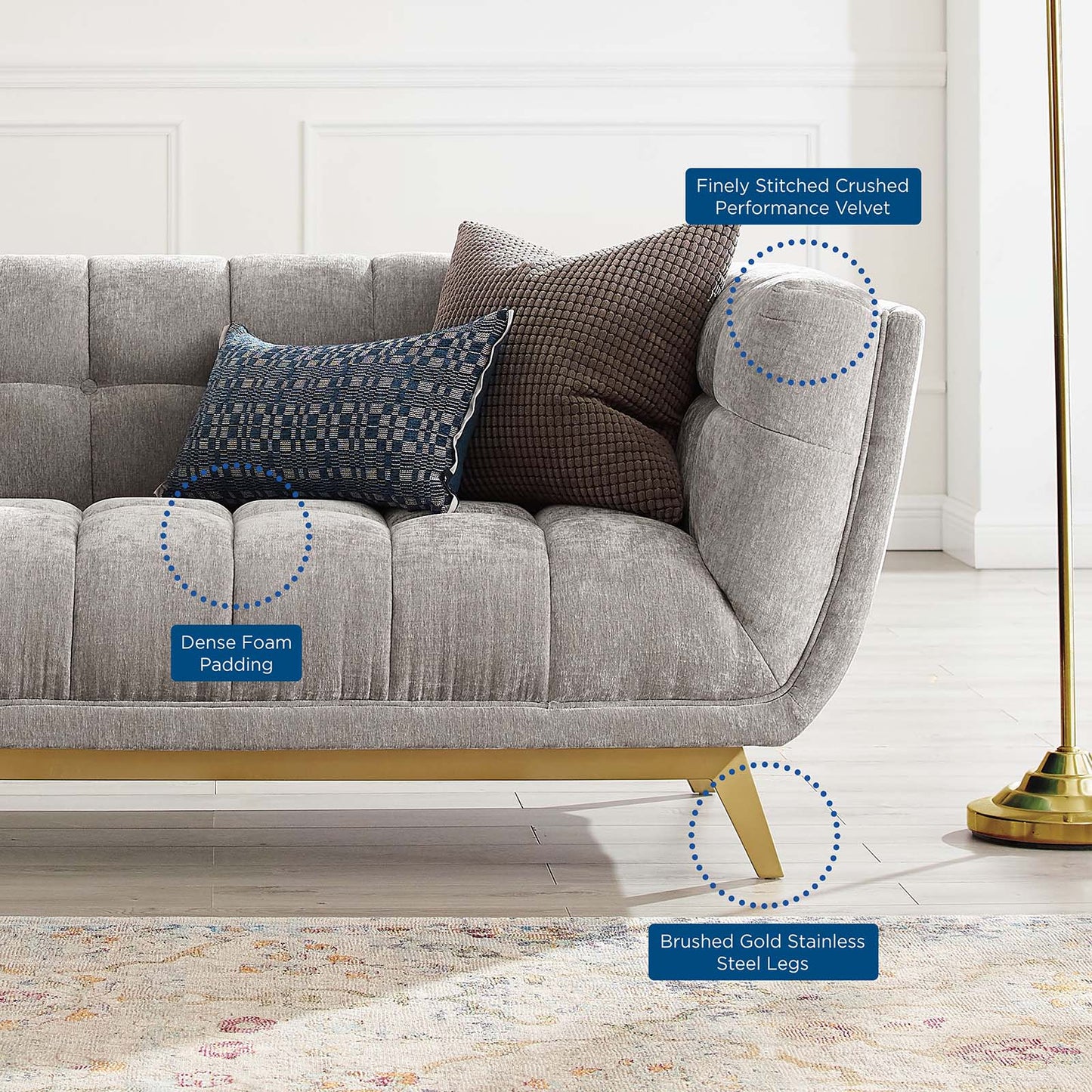 Bestow Crushed Performance Velvet Loveseat, Velvet, Light Grey Gray, 19995
