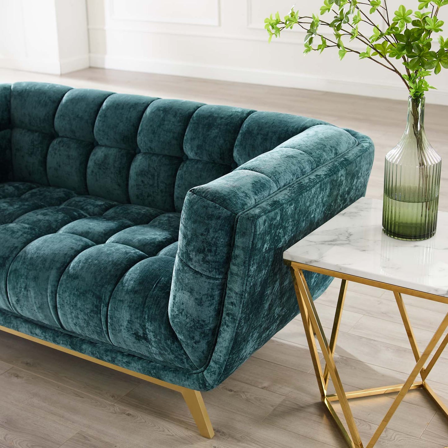 Bestow Crushed Performance Velvet Loveseat, Velvet, Teal Blue, 19997