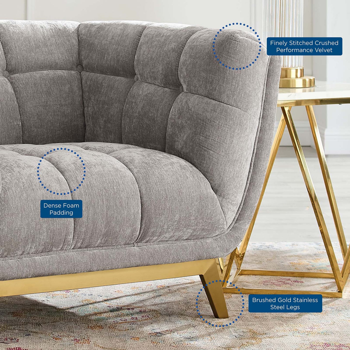 Bestow Crushed Performance Velvet Armchair, Velvet, Light Grey Gray, 19998