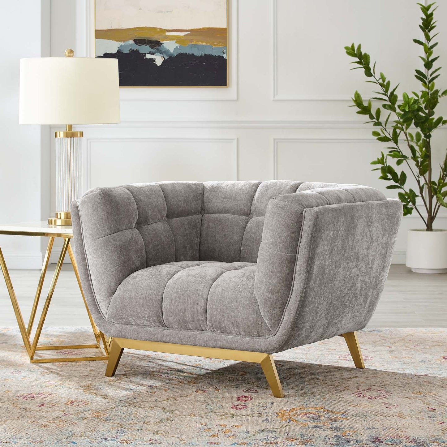 Bestow Crushed Performance Velvet Armchair, Velvet, Light Grey Gray, 19998