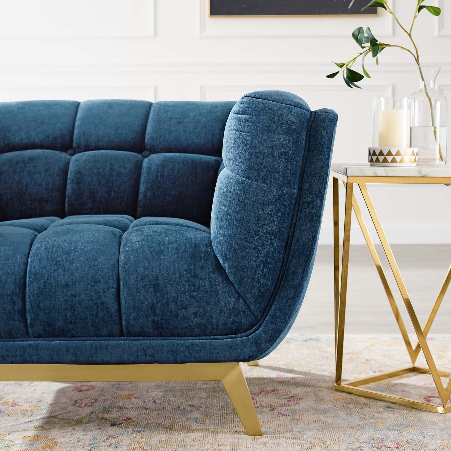 Bestow Crushed Performance Velvet Armchair, Velvet, Blue Navy, 19999