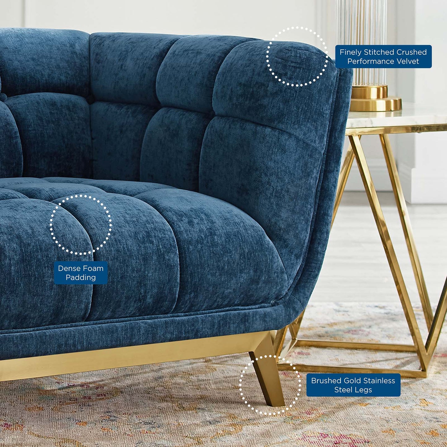 Bestow Crushed Performance Velvet Armchair, Velvet, Blue Navy, 19999