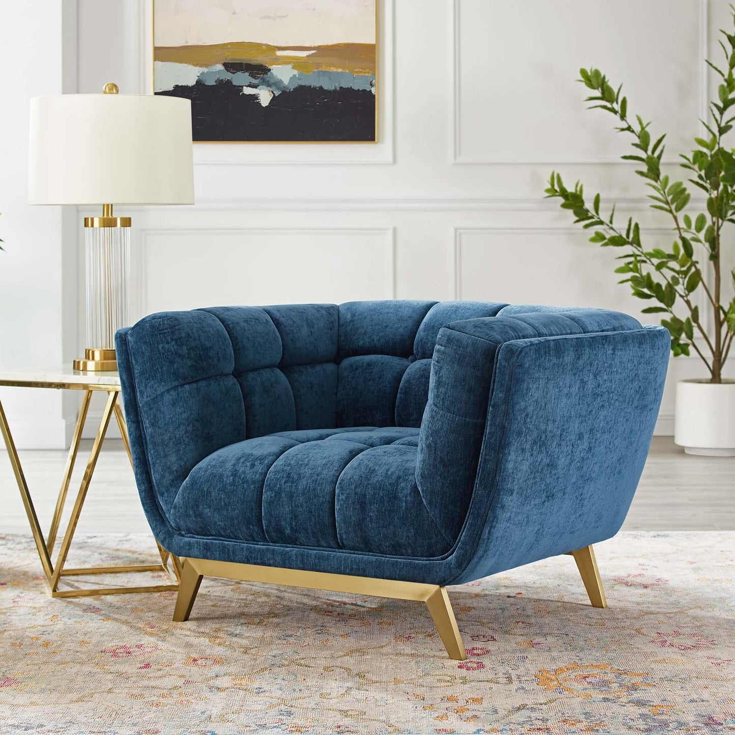 Bestow Crushed Performance Velvet Armchair, Velvet, Blue Navy, 19999