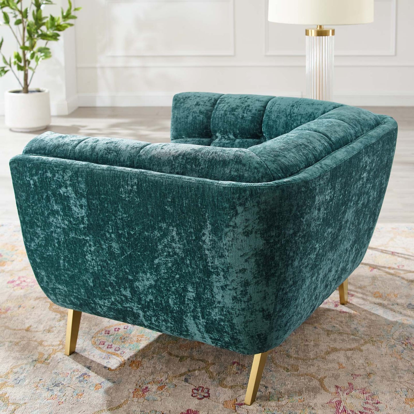Bestow Crushed Performance Velvet Armchair, Velvet, Teal Blue, 20000
