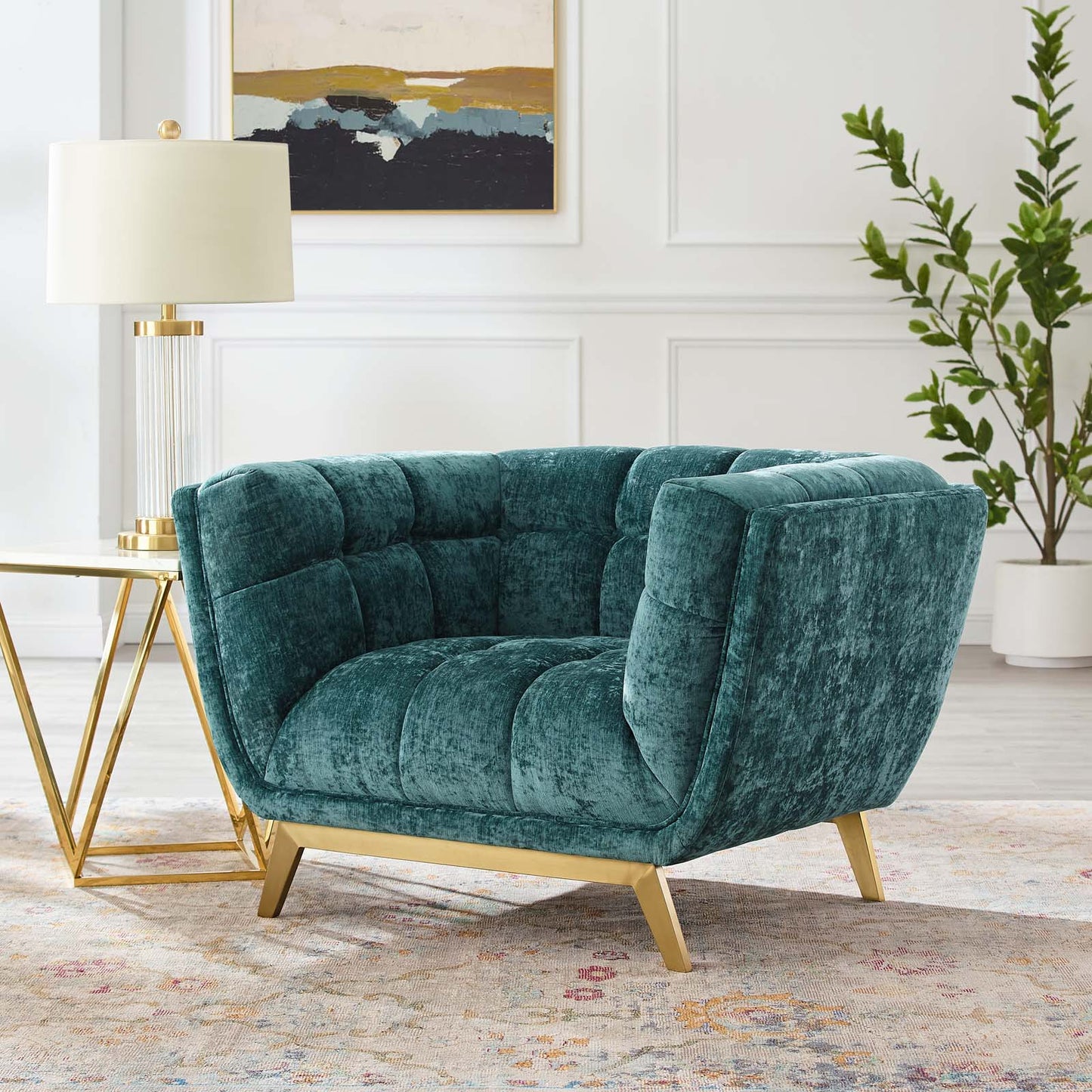 Bestow Crushed Performance Velvet Armchair, Velvet, Teal Blue, 20000