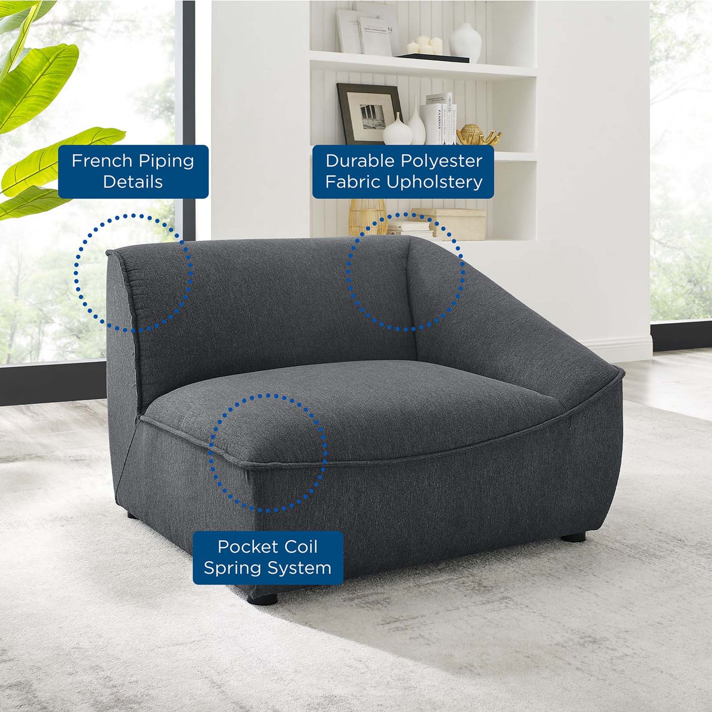 Comprise Right-Arm Sectional Sofa Chair, Fabric, Dark Grey Gray, 20004