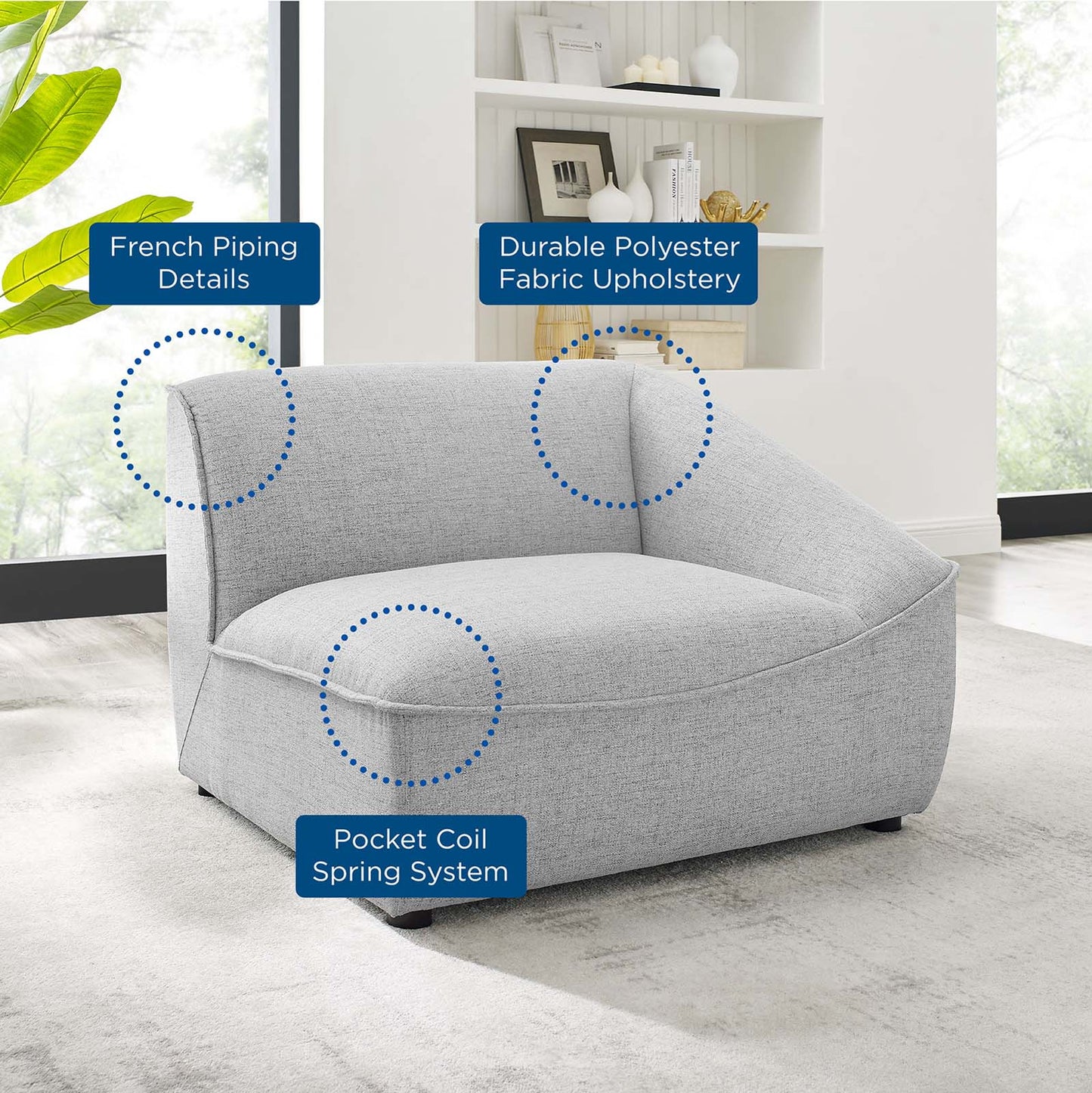 Comprise Right-Arm Sectional Sofa Chair, Fabric, Light Grey Gray, 20005
