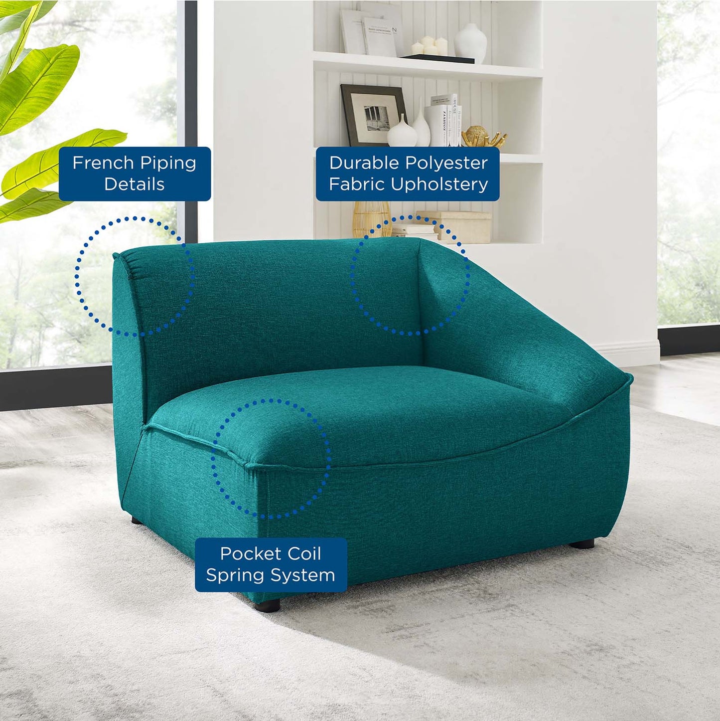 Comprise Right-Arm Sectional Sofa Chair, Fabric, Teal Blue, 20006