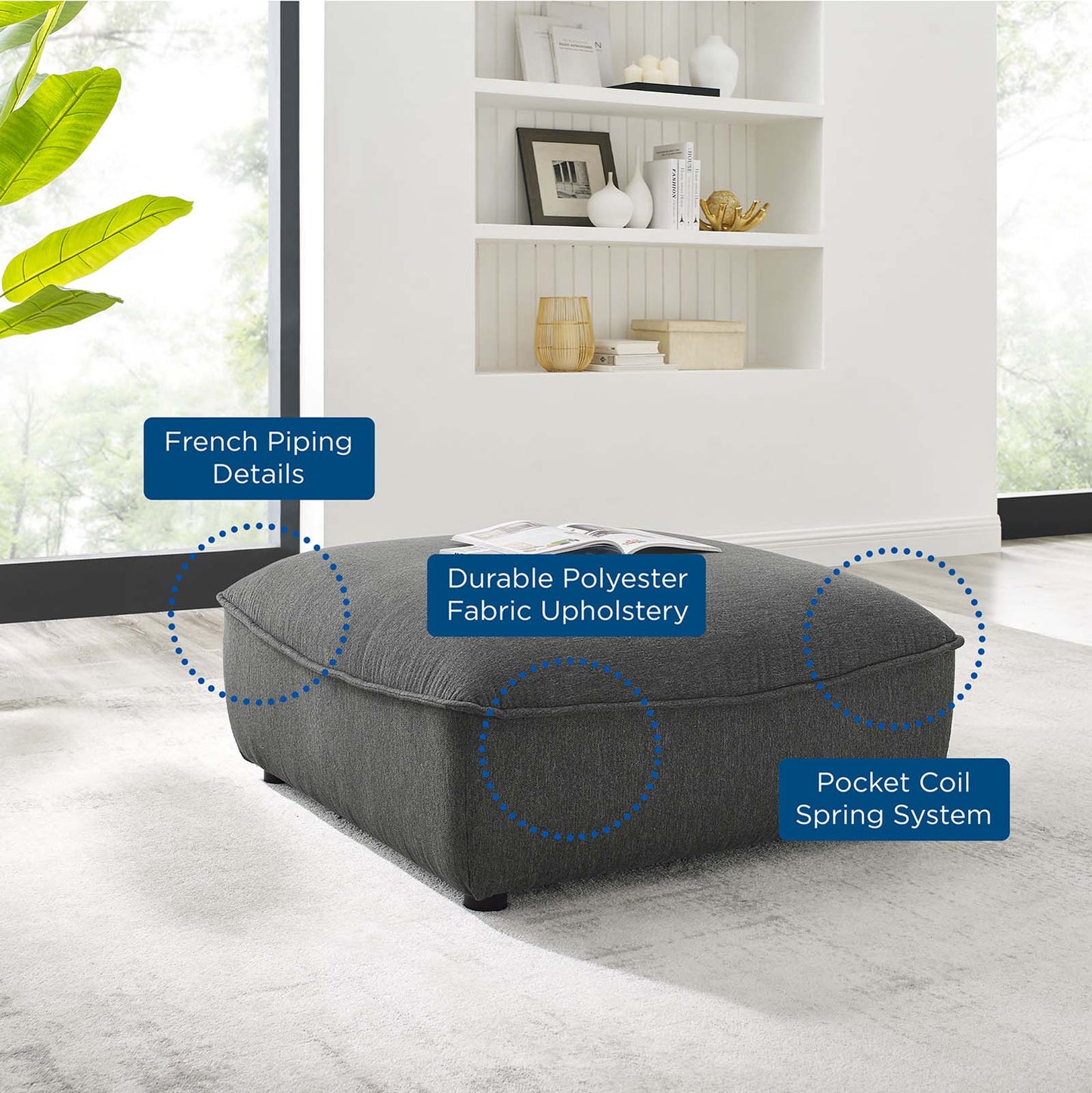 Comprise Sectional Sofa Ottoman, Fabric, Dark Grey Gray, 20013