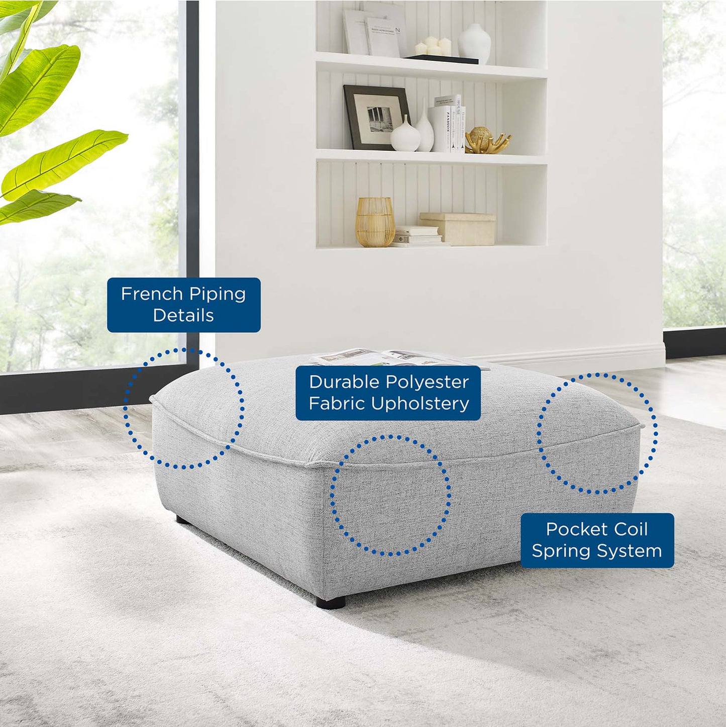 Comprise Sectional Sofa Ottoman, Fabric, Light Grey Gray, 20014
