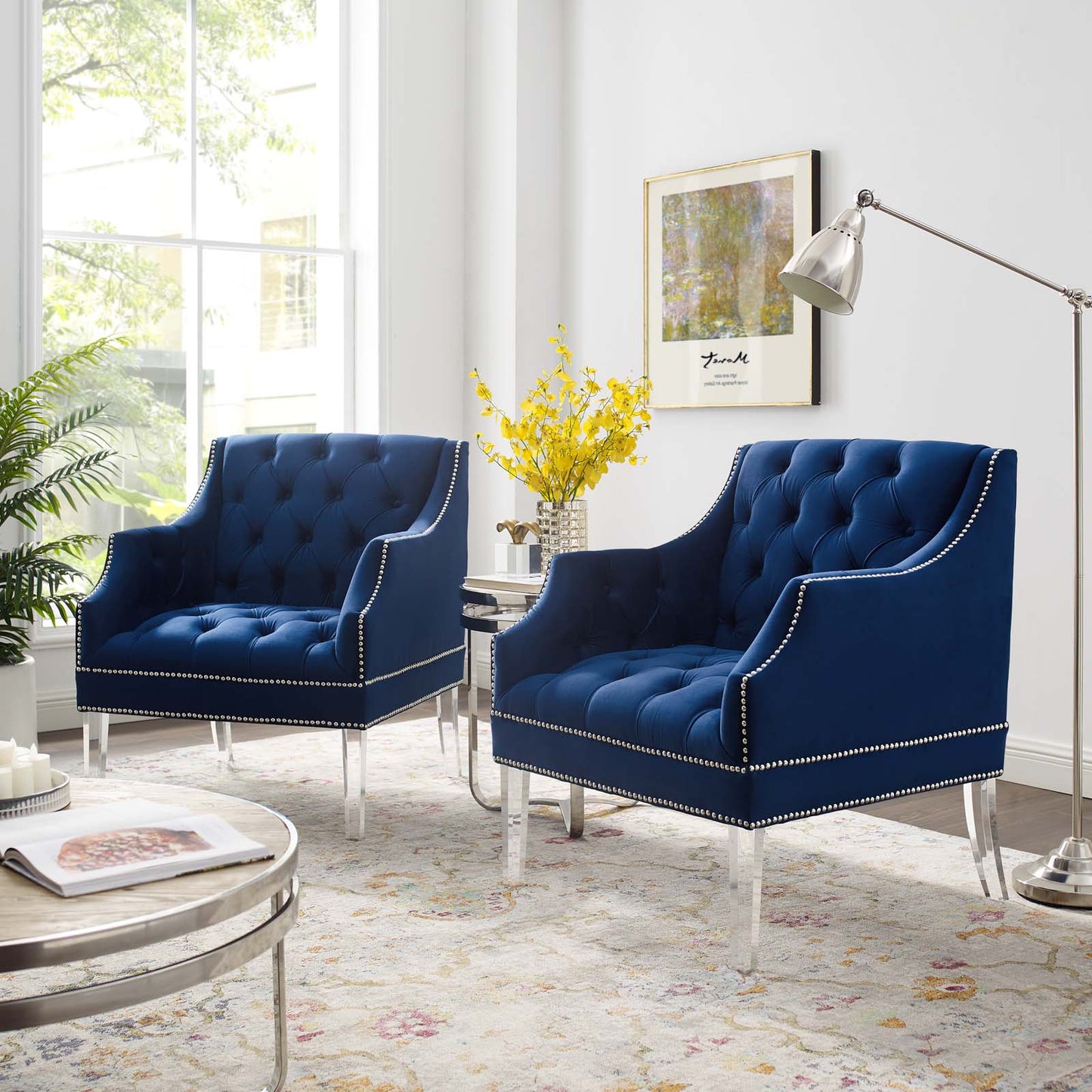 Proverbial Armchair Performance Velvet Set of 2, Velvet, Blue Navy, 20020