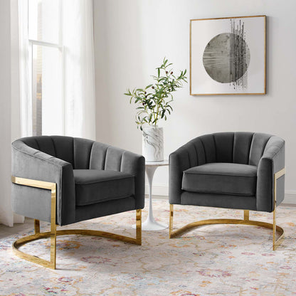 Esteem Accent Armchair Performance Velvet Set of 2, Velvet, Metal Steel, Grey Gray, 20022