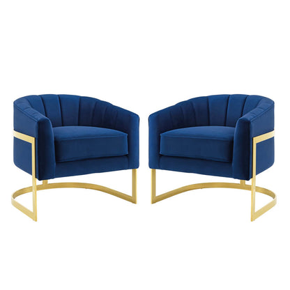 Esteem Accent Armchair Performance Velvet Set of 2, Velvet, Metal Steel, Blue Navy, 20023