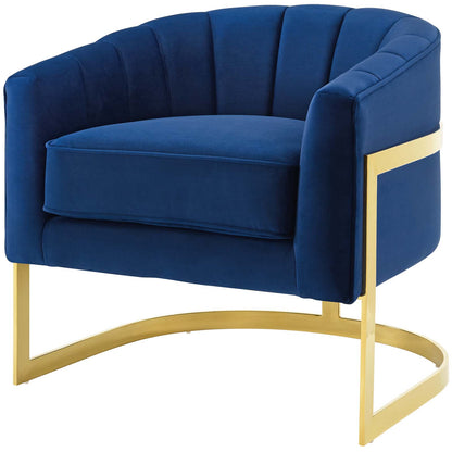 Esteem Accent Armchair Performance Velvet Set of 2, Velvet, Metal Steel, Blue Navy, 20023