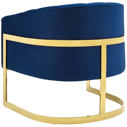 Esteem Accent Armchair Performance Velvet Set of 2, Velvet, Metal Steel, Blue Navy, 20023