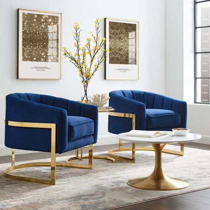 Esteem Accent Armchair Performance Velvet Set of 2, Velvet, Metal Steel, Blue Navy, 20023