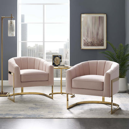 Esteem Accent Armchair Performance Velvet Set of 2, Velvet, Metal Steel, Pink, 20024
