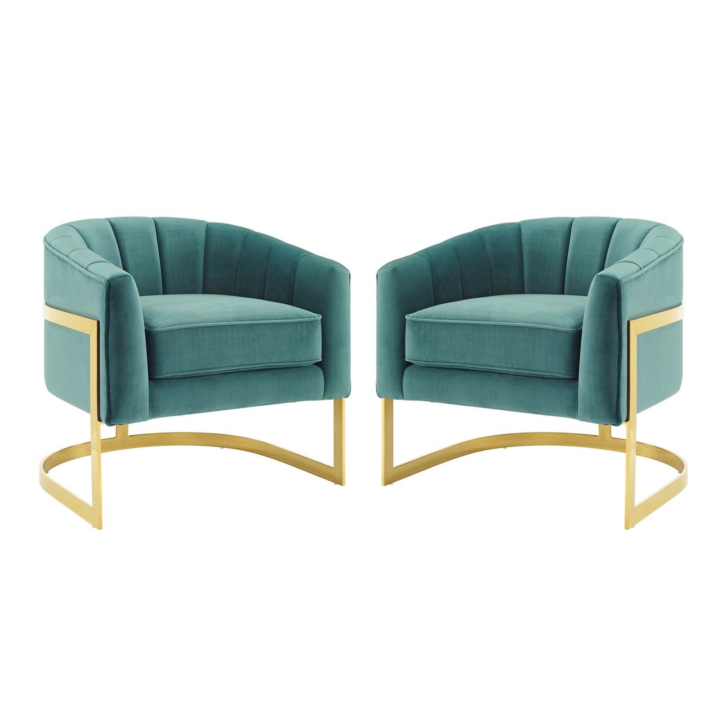 Esteem Accent Armchair Performance Velvet Set of 2, Velvet, Metal Steel, Teal Blue, 20025