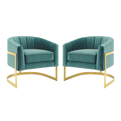 Esteem Accent Armchair Performance Velvet Set of 2, Velvet, Metal Steel, Teal Blue, 20025