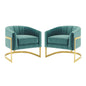 Esteem Accent Armchair Performance Velvet Set of 2, Velvet, Metal Steel, Teal Blue, 20025